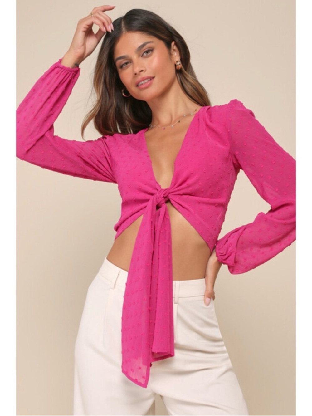 NWT Lulus tie front balloon sleeve top